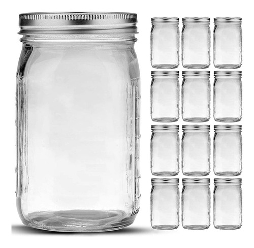 Bedoo Mason Jars 32 Oz, Paquete De 12 Tarros Mason De Cua...