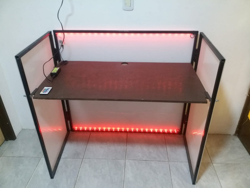 Imagen 4 de 7 de Cabinas Dj Movil Pro Luz Led Rgb O Azul Mesa Plegable Slim