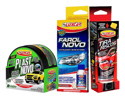 Kit Luxcar, Farol Novo,tira Risco, Renovador De Plásticos