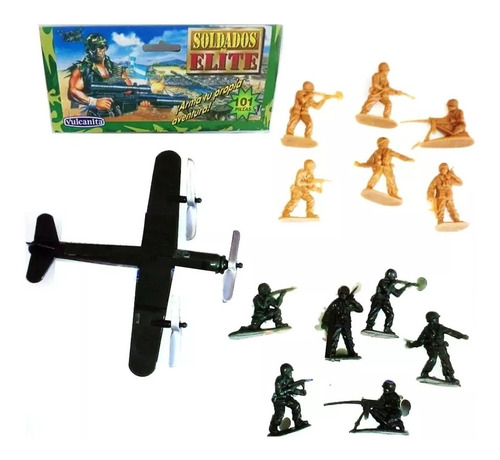 Imagen 3 de 4 de Soldaditos Bolsa X 101 Pzs C/ Avion Helicop Jeep Tictoys Ful