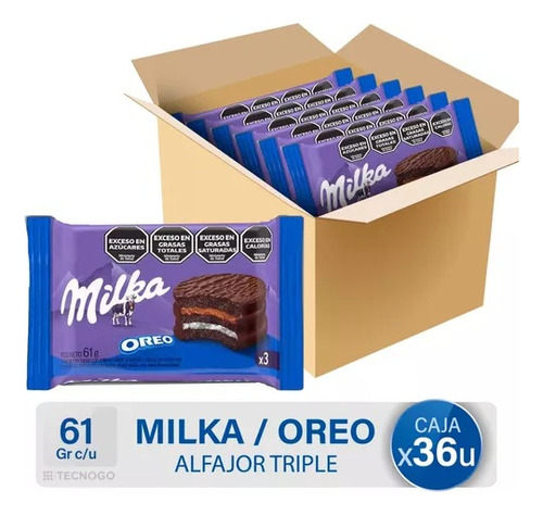 Alfajor Milka Torta Oreo Triple Dulce Caja X36