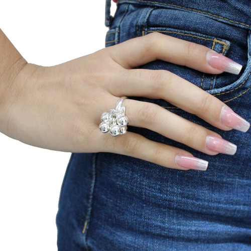 Imagen 7 de 10 de Anillo Cascabeles Colgantes Ajustable Plata Ley .925 Agálea