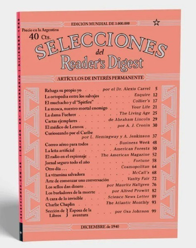 Primera Revista Selecciones 1940  Reedición  De Lujo 