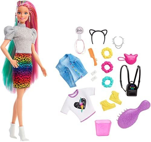 Muñeca Barbie Leopard Rainbow Hair (rubia) Cabello Que Camb