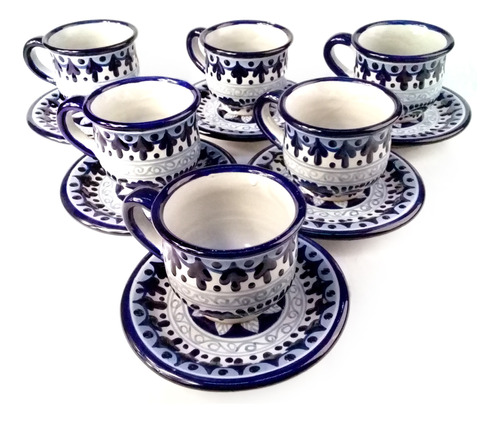 6 Tazas Y 6 Platos De Talavera Poblana Barroca 350ml Pino #6