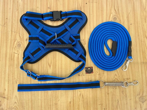 Peitoral Califórnia Para Cães Com Alça Acompanhando Guia 2mt Cor Azul