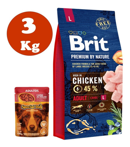 Brit Premium Adulto L Raza Grande 45% Pollo 3 Kg + Regalo