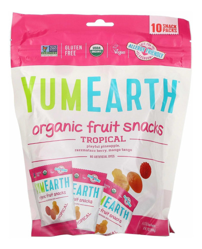 Yumearth, Bocadillos De Frutas Orgánicas, Tropical, 10 Paquetes, 17,6 G (0,62 Oz) Cada Uno
