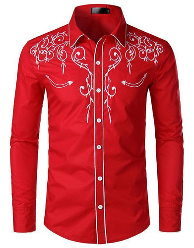 Camisa Vaquera De Mezclilla Para Hombre, Bordada, Ajustada.