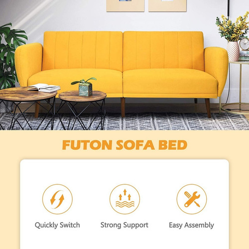 Sofa Cama Plegable Futon Color Amarillo Marca Giantex