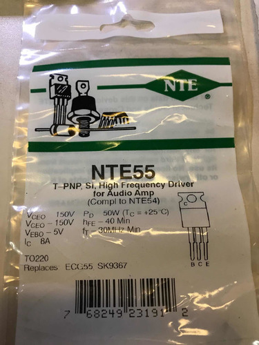 Nte 55 Transistor 3 Pin Nte55 Npn Audio Amp Driver 150v 8a