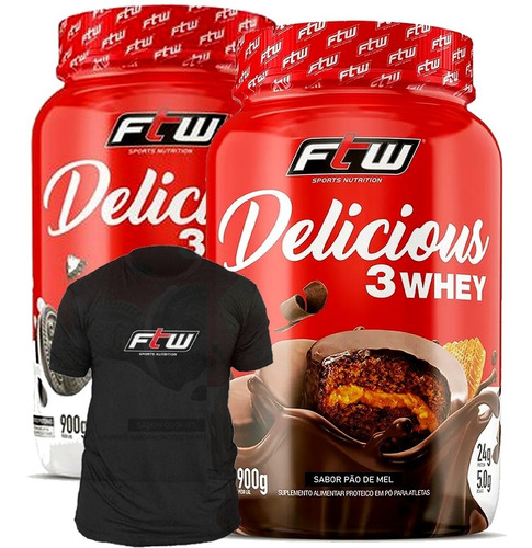 2x Delicious 3 Whey 900g + Camiseta - Ftw 