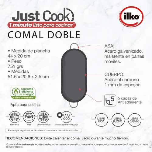 Imagen 2 de 5 de Ilko Comal Doble Quemador Clásico