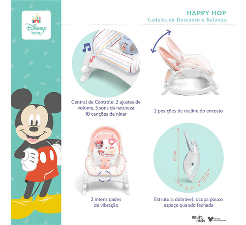 Cadeira De Descanso E Balanço Para Bebê Com Canção De Ninar Minnie - Multikids
