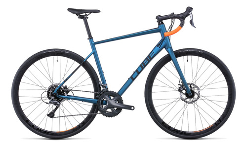 Bicicleta Ruta Cube Attain 16v 53cm Atlantic Blue Orange Frenos Disco Mecánico 