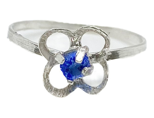 Anillo Para Nena Flor Detalle Cristal Azul Plata 925 T:8