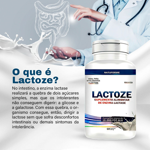 Lactase 10.000 Fcc Alu Intolerância À Lactose 60caps Sem Sabor