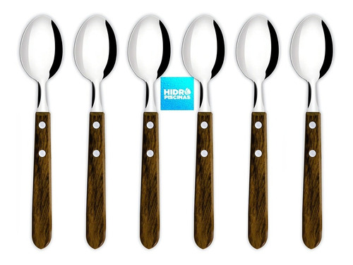 Set De 6 Cucharitas De Postre Acero Inox Mango Madera Full