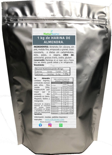 Imagen 1 de 6 de Harina De Almendra Y Harina De Nuez 1 Kilo C/u Molido Fino