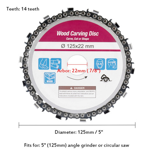 5 Pulgadas 14 Dientes Grinder Cadena Disco 22mm Arbor Carpin