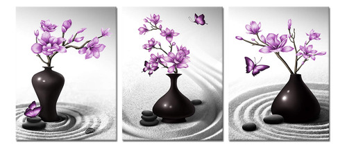 Kalormore Zen Sand Canvas Wall Art Purple Magnolia Flores En