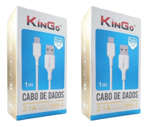 Kit 2 Cabos De Dados Usb-c Kingo Branco 1m 2.1a Para Moto G8