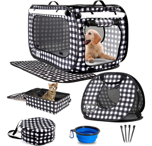 ~? Pop Up Cat Cage 5pcs Set, Large Kennel Soft Crates With P