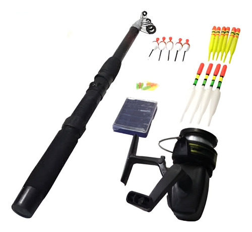 Caña Telescopica Con Set Rell Deporte Camping Pesca 1,8m 