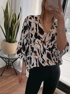 Blusa Cuello Mao Manga 3/4 Varias Estampas Mujer