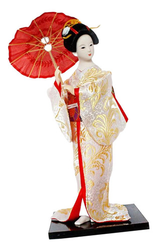 12 Japonesa Gueixa Senhora Estatueta Branco E Dourado