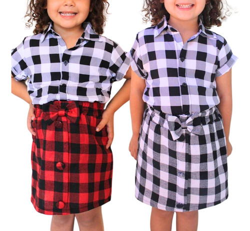 Saia Xadrez Infantil Festa Junina Menina Mini Diva Tendência