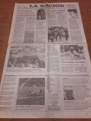 Tapa Diario La Nación 12 09 1992 Maradona Carhue San Lorenzo (Usado)