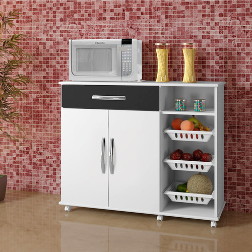 Fruteira Com Tampo E Base Em Mdf Salinas Cor Branco/preto