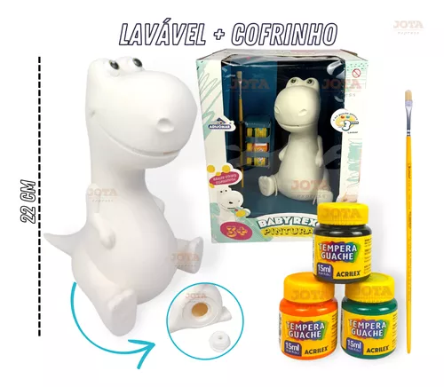 Dinossauro para Pintar / Cofrinho Baby Rex - Kit 3 Cores Tinta