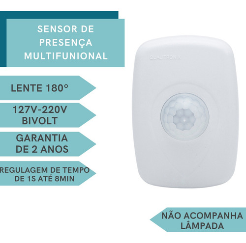 Sensor De Presença Multifuncional 180º Qa21mb Qualitronix