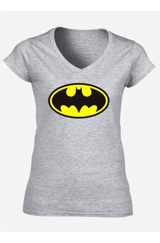 Remera Batman Logo Mujer Escote V - Spun