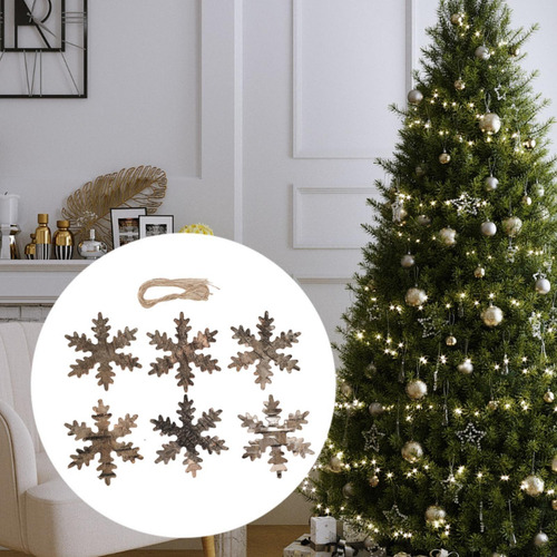 6 Adornos Colgantes Navideños De Madera, Adornos