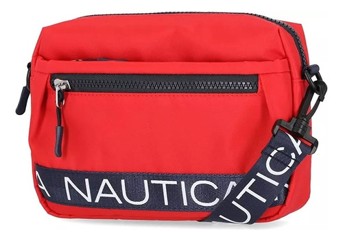 Nautica | Bolso Crossbody Nailon Para Mujer Original Acabado de los herrajes Niquel Color Rojo Color de la correa de hombro Negro Diseño de la tela Liso