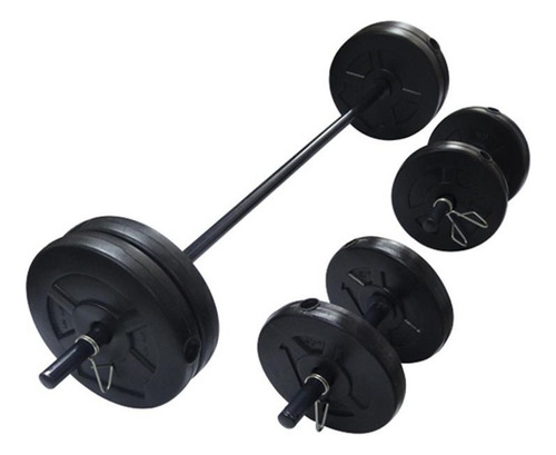 Kit Barra + Mancuernas + 30 Kg. De Disco Pesas