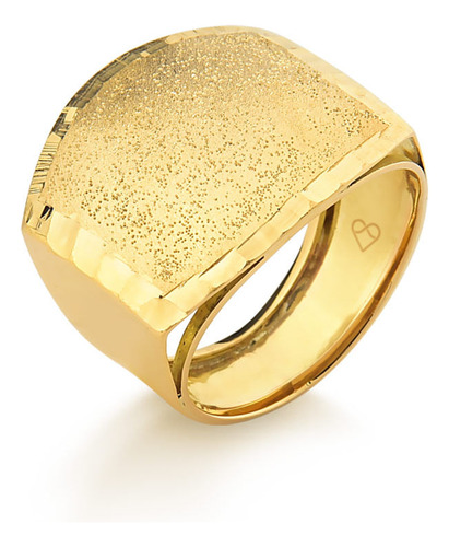 Anel Quadrado Com Trabalhado E Granitado Em Ouro 18k Aro 23
