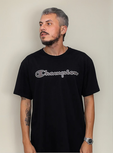 Camiseta Champion Lev Mc Script Metal Black - 124121.black