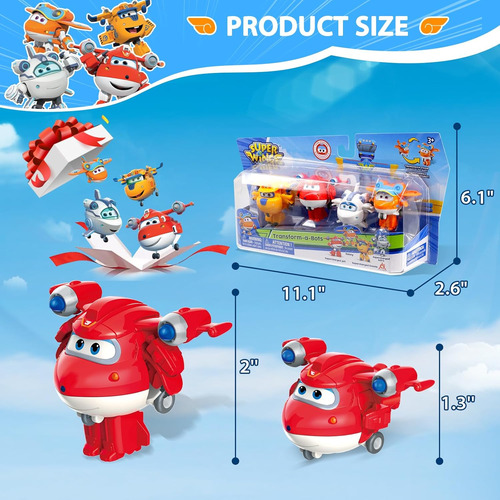 Super Wings Transform-a-bots - Paquete De 4 Figuras De Vehíc