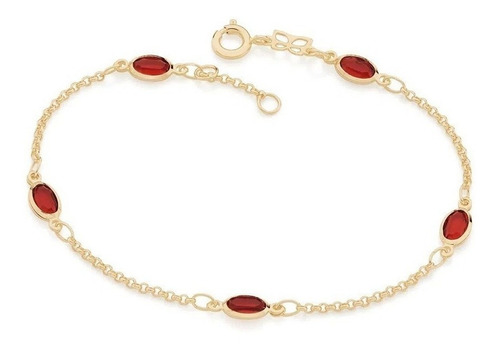 Pulseira Rommanel Fio Elo Português Cristais Vermelho 551614 Comprimento 19 cm Diâmetro 0 cm