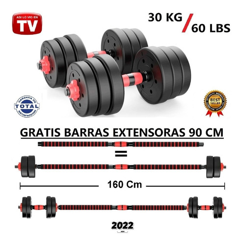 Kit Pesas 30kg + Barras Extensoras 90 Cm, Pvc 30 Kg Fit