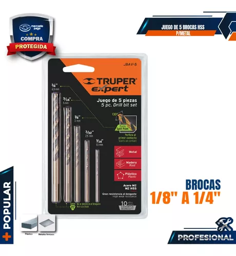 Juego de 5 brocas HSS para metal, Truper Expert, Juegos De Brocas, 11394