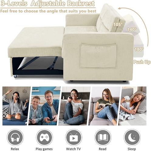 Sofa Cama Extraible 3 En 1 Terciopelo Color Beige Gynsseh