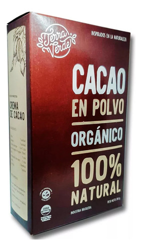 Cacao En Polvo Organico Terra Verde 100% Natural Sin Azucar