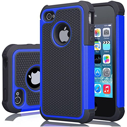 Funda Para iPhone 4/4s Azul Plastico Duro Outer + Goma Si-02