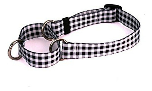 Collar De Perro Ajustable Vichy Negro 1  18-26  Grande.