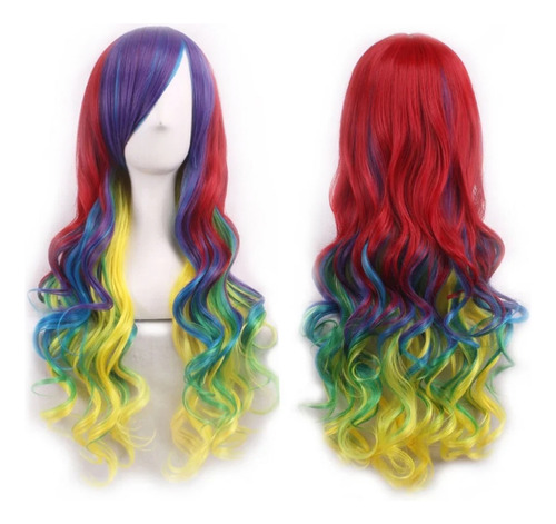 Soowee Synthetic Hair Ombre Rainbow Cosplay Wig With Bangs